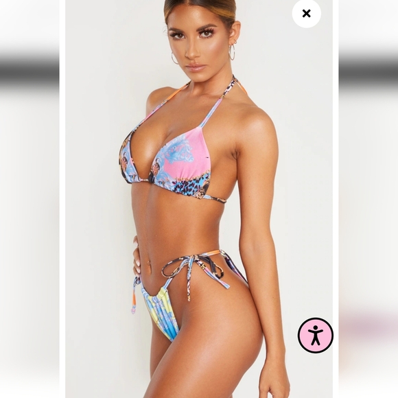 Pretty Little Thing Multi Baroque Tie Side Bikini NWT 0/10 - Picture 1 of 9